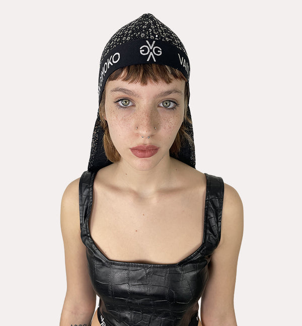 Disco elastic black and silver durag