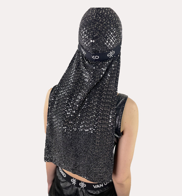 Disco elastic black and silver durag