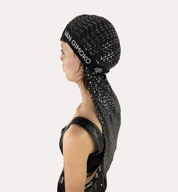 Disco elastic black and silver durag