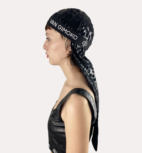 Leopard velvet print black durag