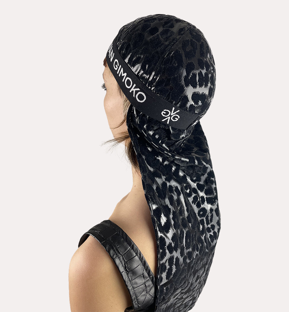 Leopard velvet print black durag