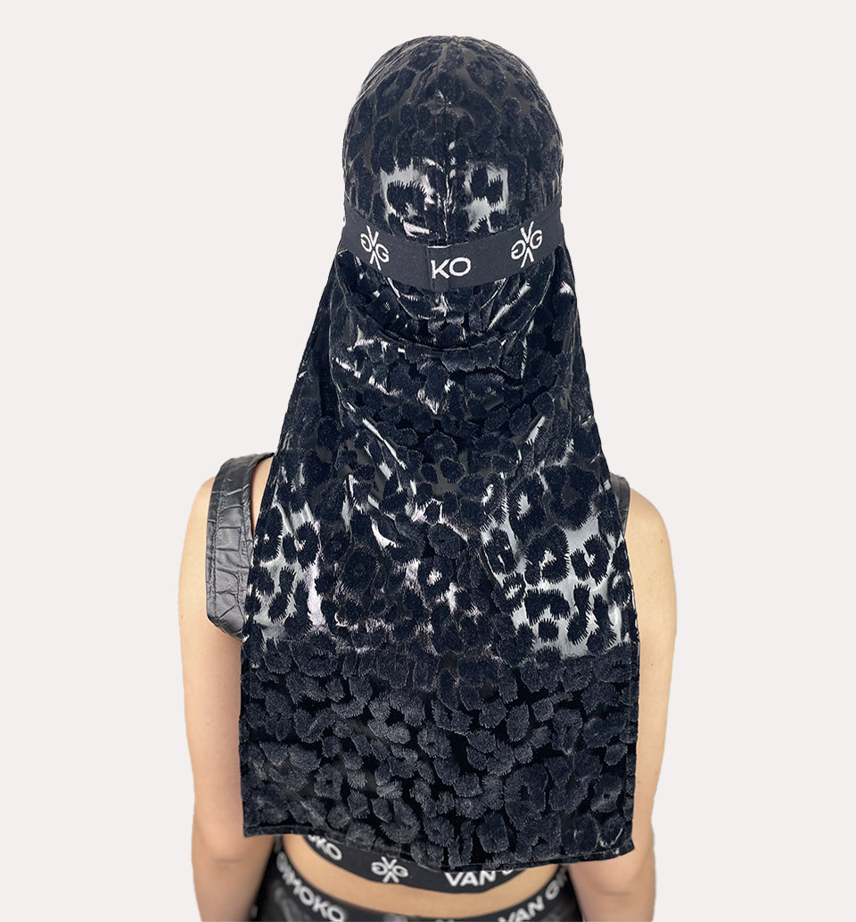 Leopard velvet print black durag